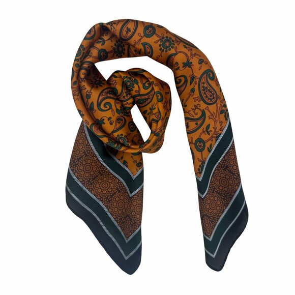 ✨Luxury Square Silky Satin Scarf Bandana Orange Geometric Head Neck wrap Hijab - Picture 2 of 5